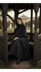 🖤 "Black Lycra Maxi Dress – Flowy Tiers & Comfortable Cuffs |  🖤 | ادوار استك