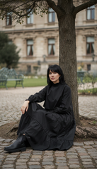 🖤 "Black Lycra Maxi Dress – Flowy Tiers & Comfortable Cuffs |  🖤 | ادوار استك