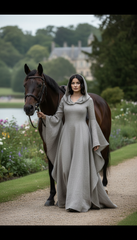 Mythical Treated-Linen Dress with Wide Sleeves & Large Hood | ملكى