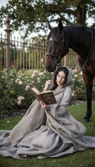 Mythical Treated-Linen Dress with Wide Sleeves & Large Hood | ملكى