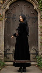 Velvet Winter Dress with Frache Trim & Waist Tie – Elegant and Warm | فرساتشى