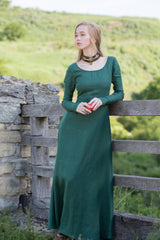 ⚔️ "Medieval-Inspired Linen Maxi Dress – Handcrafted Metal Rings & Lace-Up Corset Detail | Artistic Masterpiece!" ⚔️| حلقات