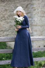 ⚔️ "Medieval-Inspired Linen Maxi Dress – Handcrafted Metal Rings & Lace-Up Corset Detail | Artistic Masterpiece!" ⚔️| حلقات