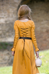 ⚔️ "Medieval-Inspired Linen Maxi Dress – Handcrafted Metal Rings & Lace-Up Corset Detail | Artistic Masterpiece!" ⚔️| حلقات