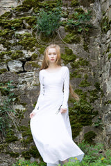 ⚔️ "Medieval-Inspired Linen Maxi Dress – Handcrafted Metal Rings & Lace-Up Corset Detail | Artistic Masterpiece!" ⚔️| حلقات