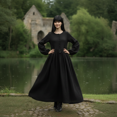 Long Black Linen Dress with Side Pockets | كرفته