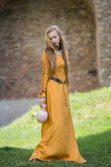 ⚔️ "Medieval-Inspired Linen Maxi Dress – Handcrafted Metal Rings & Lace-Up Corset Detail | Artistic Masterpiece!" ⚔️| حلقات