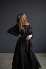 🌿 "Effortless Linen Maxi Dress – Gray & Black with Belt & Pockets | Comfort Meets Style!" 🌿| شيبه السيمبل