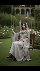 Mythical Treated-Linen Dress with Wide Sleeves & Large Hood | ملكى