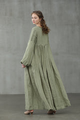 Maxi Linen Dress with Side Pockets and Elegant Design| grafta