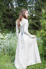 ⚔️ "Medieval-Inspired Linen Maxi Dress – Handcrafted Metal Rings & Lace-Up Corset Detail | Artistic Masterpiece!" ⚔️| حلقات