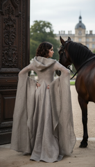 Mythical Treated-Linen Dress with Wide Sleeves & Large Hood | ملكى