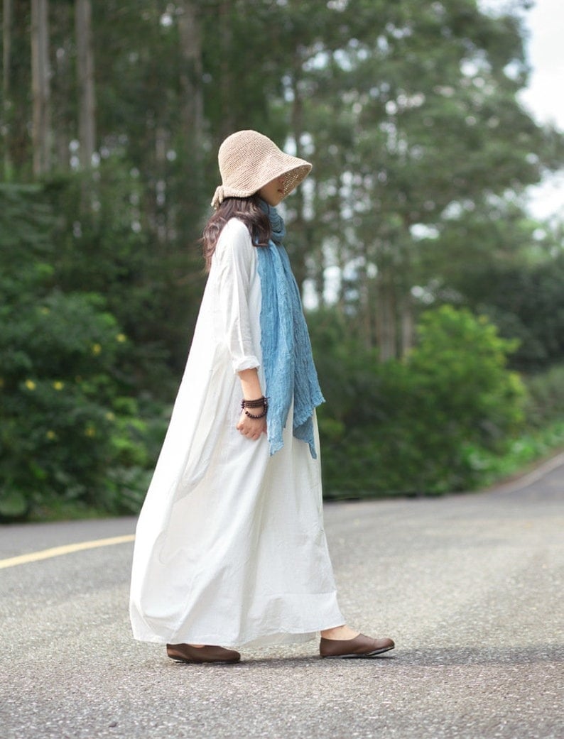 butterfly linen dress Montauk Dress Linen Cotton Neutral Butterfly Print L