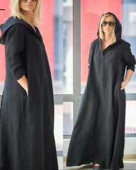 Modern kaftan crafted from a premium cotton-linen blend for effortless elegance.