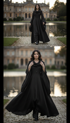 Mythical Treated-Linen Dress with Wide Sleeves & Large Hood | ملكى