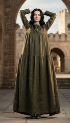 Maxi Linen Dress with Hidden Side Pockets|جنصات