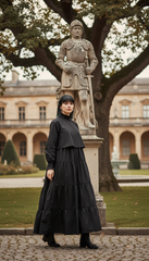 🖤 "Black Lycra Maxi Dress – Flowy Tiers & Comfortable Cuffs |  🖤 | ادوار استك