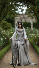 Mythical Treated-Linen Dress with Wide Sleeves & Large Hood | ملكى