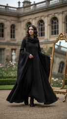 Mythical Treated-Linen Dress with Wide Sleeves & Large Hood | ملكى