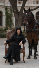 🌿 "Linen Dress – Long Sleeve with Buttons & Belt | Army Green & Black 🌿| زيتى بحزام