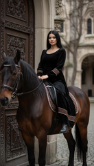 Velvet Winter Dress with Frache Trim & Waist Tie – Elegant and Warm | فرساتشى