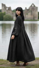 Long Black Linen Dress with Side Pockets | كرفته