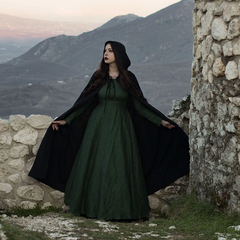 🌿 Elegant Green Linen Dress with Victorian Cape | Timeless Medieval Design| ميدفيل
