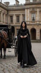 Mythical Treated-Linen Dress with Wide Sleeves & Large Hood | ملكى