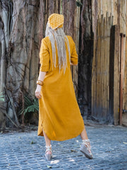 Linen dress with wooden buttons and front pockets — Available in Blue and Mustard 🎨📏|  77