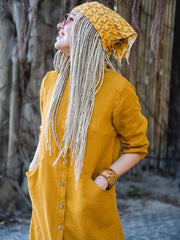 Linen dress with wooden buttons and front pockets — Available in Blue and Mustard 🎨📏|  77
