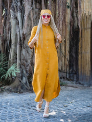Linen dress with wooden buttons and front pockets — Available in Blue and Mustard 🎨📏|  77