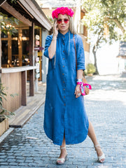Linen dress with wooden buttons and front pockets — Available in Blue and Mustard 🎨📏|  77