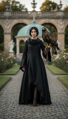 Mythical Treated-Linen Dress with Wide Sleeves & Large Hood | ملكى