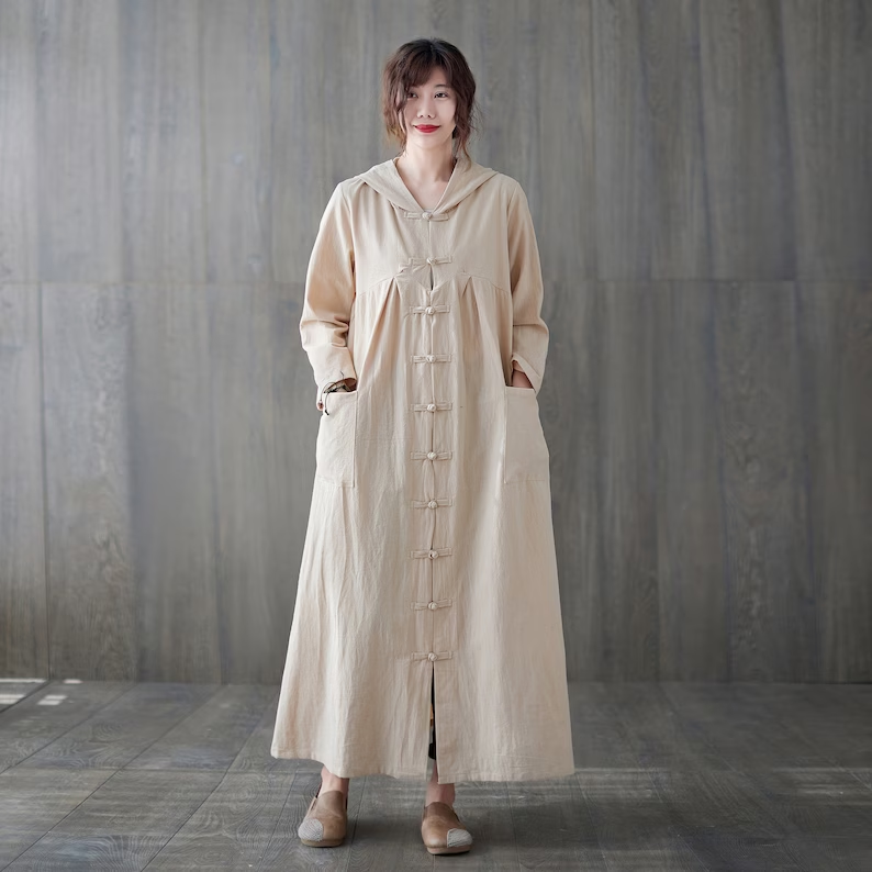 Japanese Linen Kaftan | Handcrafted Button Details | Timeless Elegance
