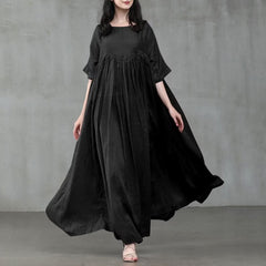 Oversized Cotton Dress with Zigzag Chest Design and Three-Quarter Sleeves — Available in Black and Pistachio 🍃⚫| زجزاج