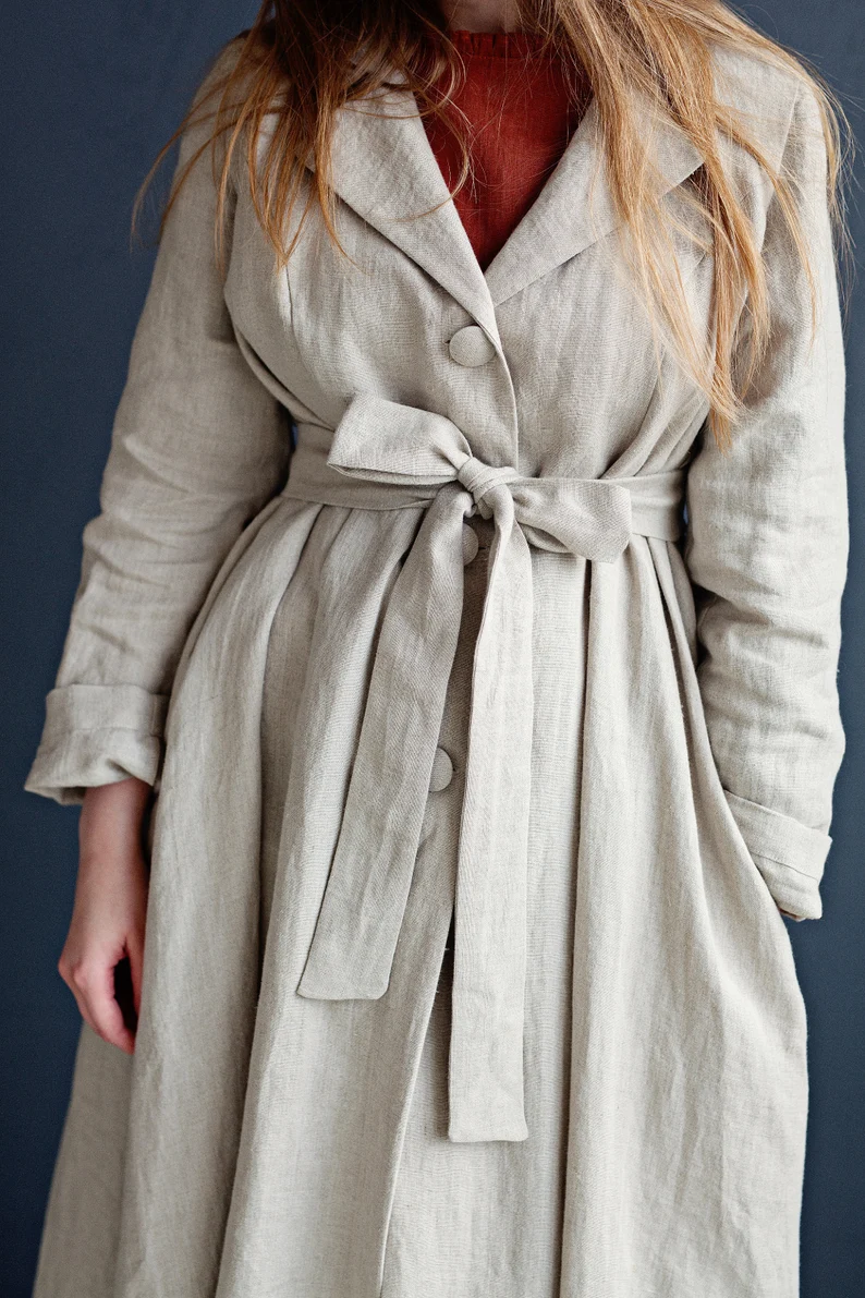 Linen Jacket with Elegant Design, Functional Pockets, and a Detachable Belt — Available in Black and Beige 🎨| جاكت زراير