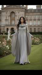 Mythical Treated-Linen Dress with Wide Sleeves & Large Hood | ملكى