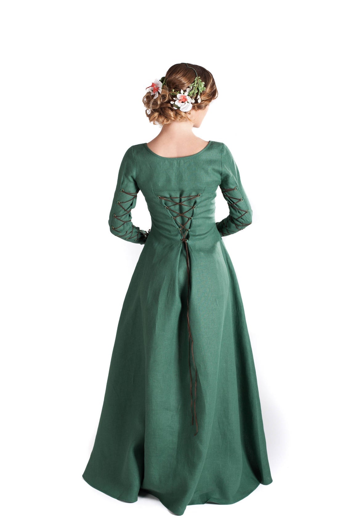 ⚔️ "Medieval-Inspired Linen Maxi Dress – Handcrafted Metal Rings & Lace-Up Corset Detail | Artistic Masterpiece!" ⚔️| حلقات