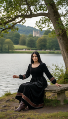 Velvet Winter Dress with Frache Trim & Waist Tie – Elegant and Warm | فرساتشى