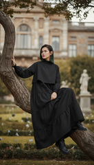 🖤 "Black Lycra Maxi Dress – Flowy Tiers & Comfortable Cuffs |  🖤 | ادوار استك