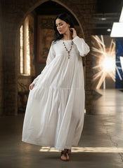 Maxi Linen Dress with Hidden Side Pockets|جنصات