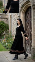 Velvet Winter Dress with Frache Trim & Waist Tie – Elegant and Warm | فرساتشى