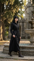 🌿 "Linen Dress – Long Sleeve with Buttons & Belt | Army Green & Black 🌿| زيتى بحزام