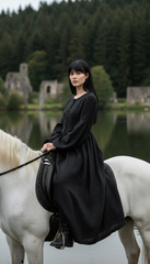 Long Black Linen Dress with Side Pockets | كرفته