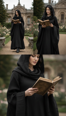Mythical Treated-Linen Dress with Wide Sleeves & Large Hood | ملكى