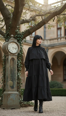 🖤 "Black Lycra Maxi Dress – Flowy Tiers & Comfortable Cuffs |  🖤 | ادوار استك