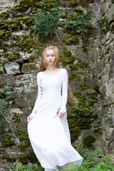 ⚔️ "Medieval-Inspired Linen Maxi Dress – Handcrafted Metal Rings & Lace-Up Corset Detail | Artistic Masterpiece!" ⚔️| حلقات