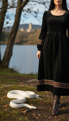 Velvet Winter Dress with Frache Trim & Waist Tie – Elegant and Warm | فرساتشى