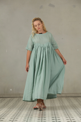 Oversized Cotton Dress with Zigzag Chest Design and Three-Quarter Sleeves — Available in Black and Pistachio 🍃⚫| زجزاج