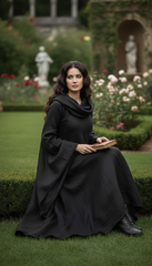 Mythical Treated-Linen Dress with Wide Sleeves & Large Hood | ملكى